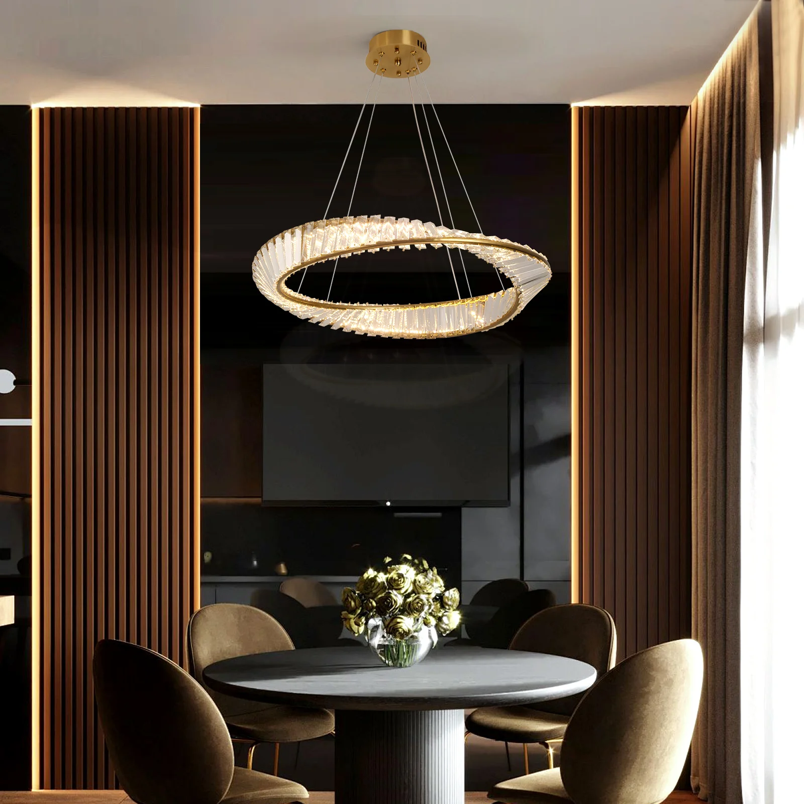 Crystal Circle Pendant Light Modern Indoor Lighting Ceiling Chandeiler Lamp Living Room LED Tricolored Hanging Lamps Luxury Flus