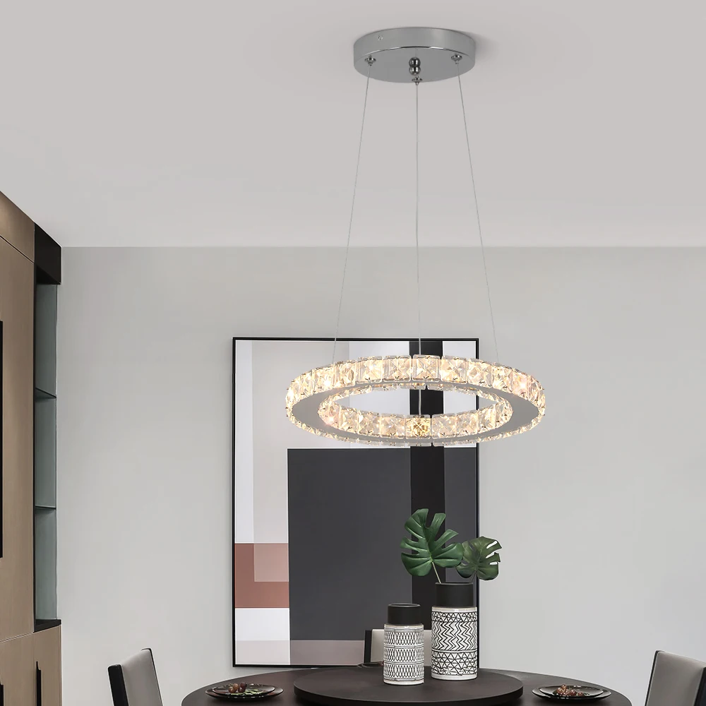 Crystal Circle Pendant Light Modern Indoor Lighting Ceiling Chandeiler Lamp Living Room LED Tricolored Hanging Lamps Luxury Flus