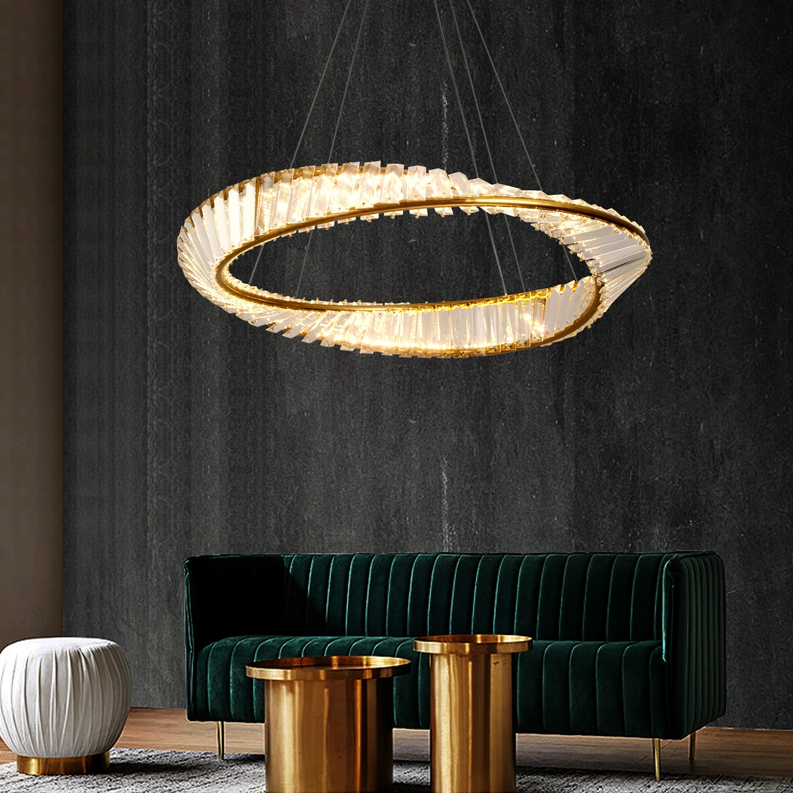 Crystal Circle Pendant Light Modern Indoor Lighting Ceiling Chandeiler Lamp Living Room LED Tricolored Hanging Lamps Luxury Flus