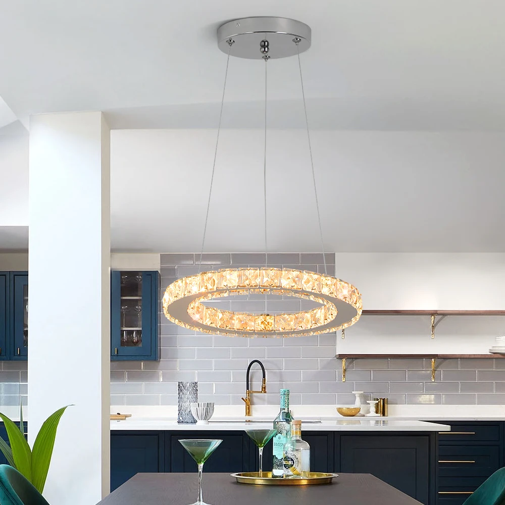 Crystal Circle Pendant Light Modern Indoor Lighting Ceiling Chandeiler Lamp Living Room LED Tricolored Hanging Lamps Luxury Flus