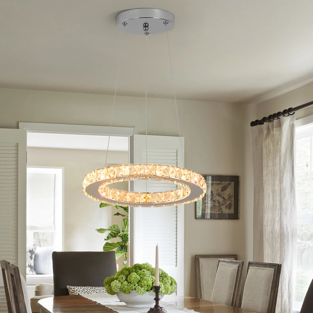 Crystal Circle Pendant Light Modern Indoor Lighting Ceiling Chandeiler Lamp Living Room LED Tricolored Hanging Lamps Luxury Flus
