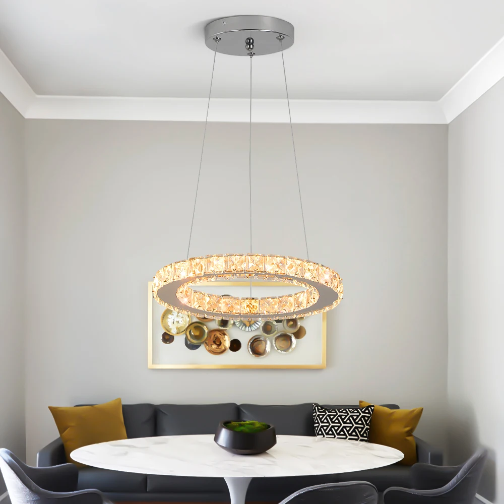 Crystal Circle Pendant Light Modern Indoor Lighting Ceiling Chandeiler Lamp Living Room LED Tricolored Hanging Lamps Luxury Flus