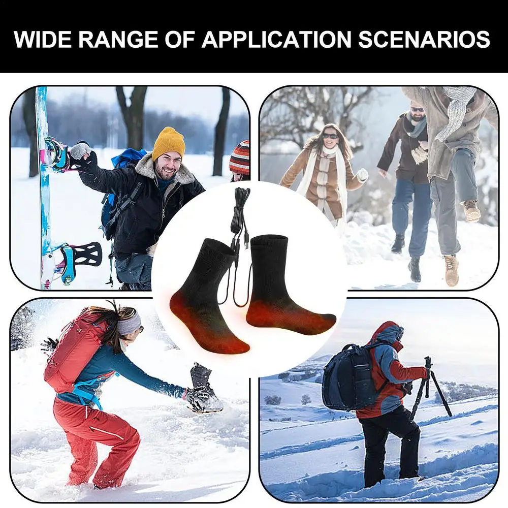 Heated Socks Rechargeable USB Electric Heated Socks Warm Cotton Sock Long Stocking 5V Fast Heating Winter Warmth Supplies Unisex