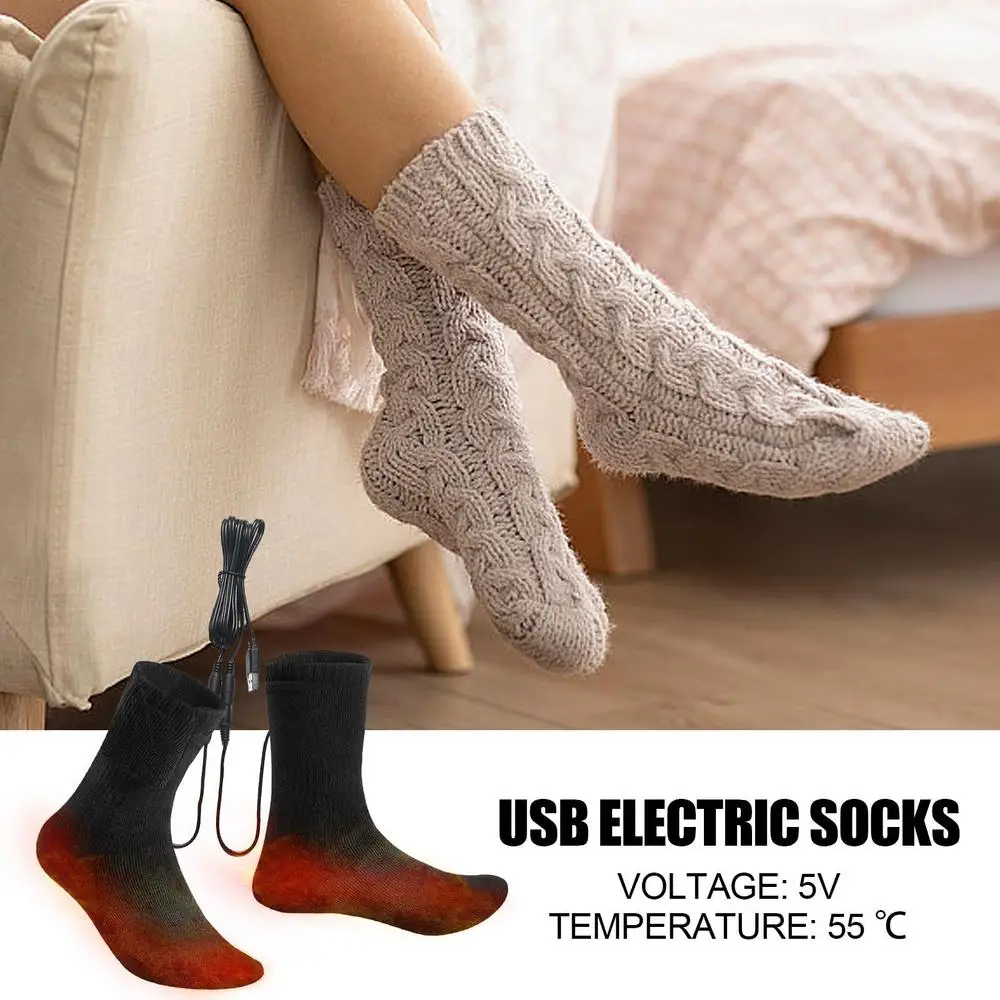 Heated Socks Rechargeable USB Electric Heated Socks Warm Cotton Sock Long Stocking 5V Fast Heating Winter Warmth Supplies Unisex