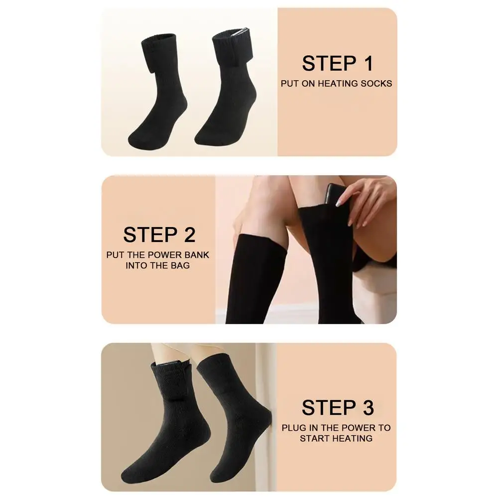 Heated Socks Rechargeable USB Electric Heated Socks Warm Cotton Sock Long Stocking 5V Fast Heating Winter Warmth Supplies Unisex