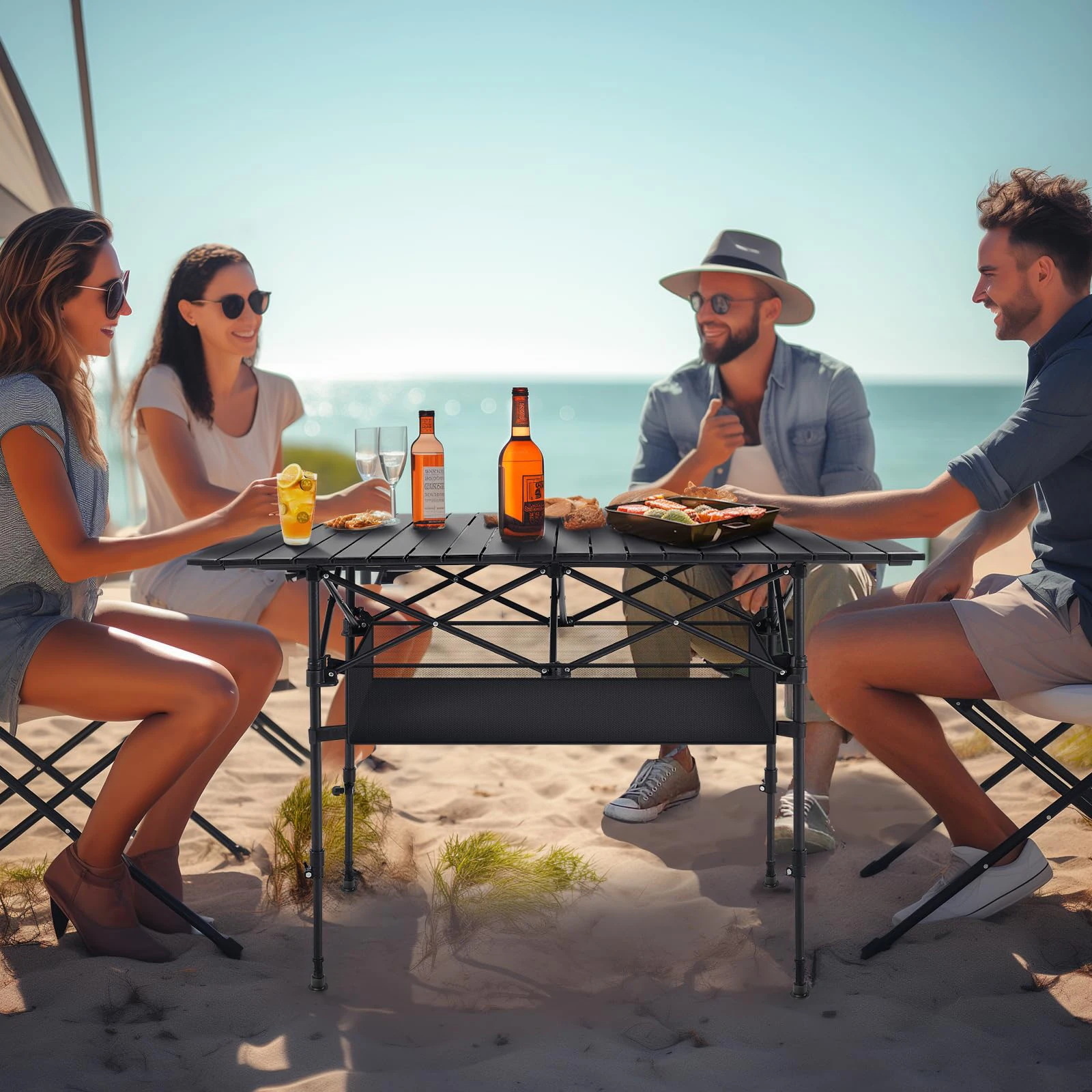 Portable Aluminum Camping Table with Under-Table Storage Organizer for Outdoor Activities, Picnics, Barbecues, Parties