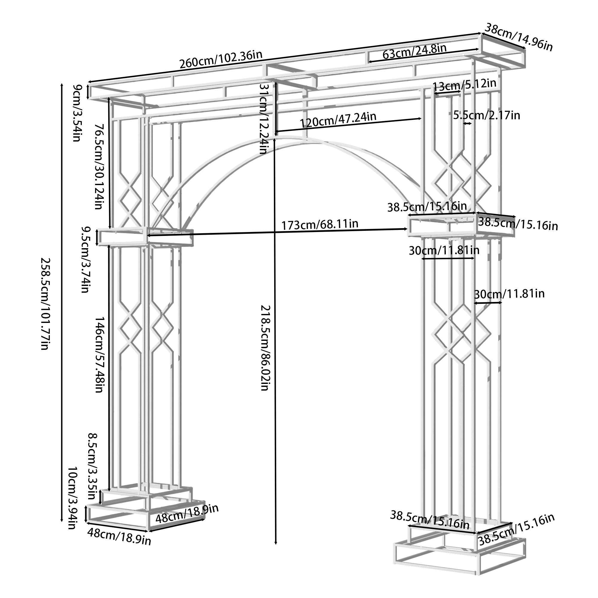 Large Heavy Duty Metal Wedding Arch Frame Party Backdrop Stand for Birthday Garden Trellis