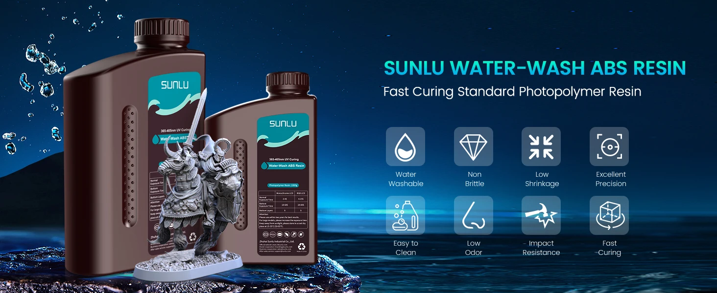 SUNLU 1KG ABS Like /Water Washable ABS Resin 1000G/Bottle 405nm Rapid UV-Curing Photopolymer Resin For LCD 3D Printer Material