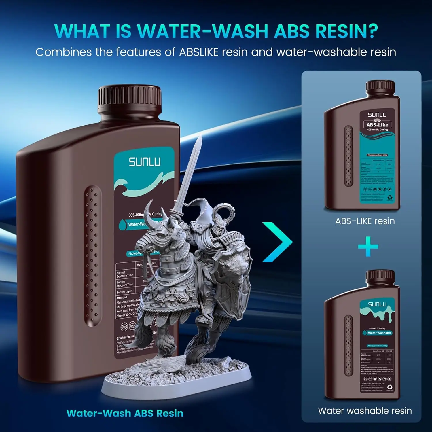 SUNLU 1KG ABS Like /Water Washable ABS Resin 1000G/Bottle 405nm Rapid UV-Curing Photopolymer Resin For LCD 3D Printer Material