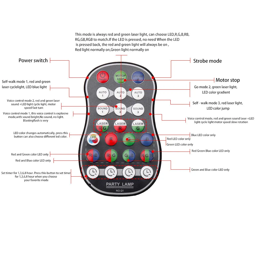 U'King L-aser Light+RGB LED Party Light Stage Effect Light Without Battery with Suction Cup and Remote Control for DJ Party KTV