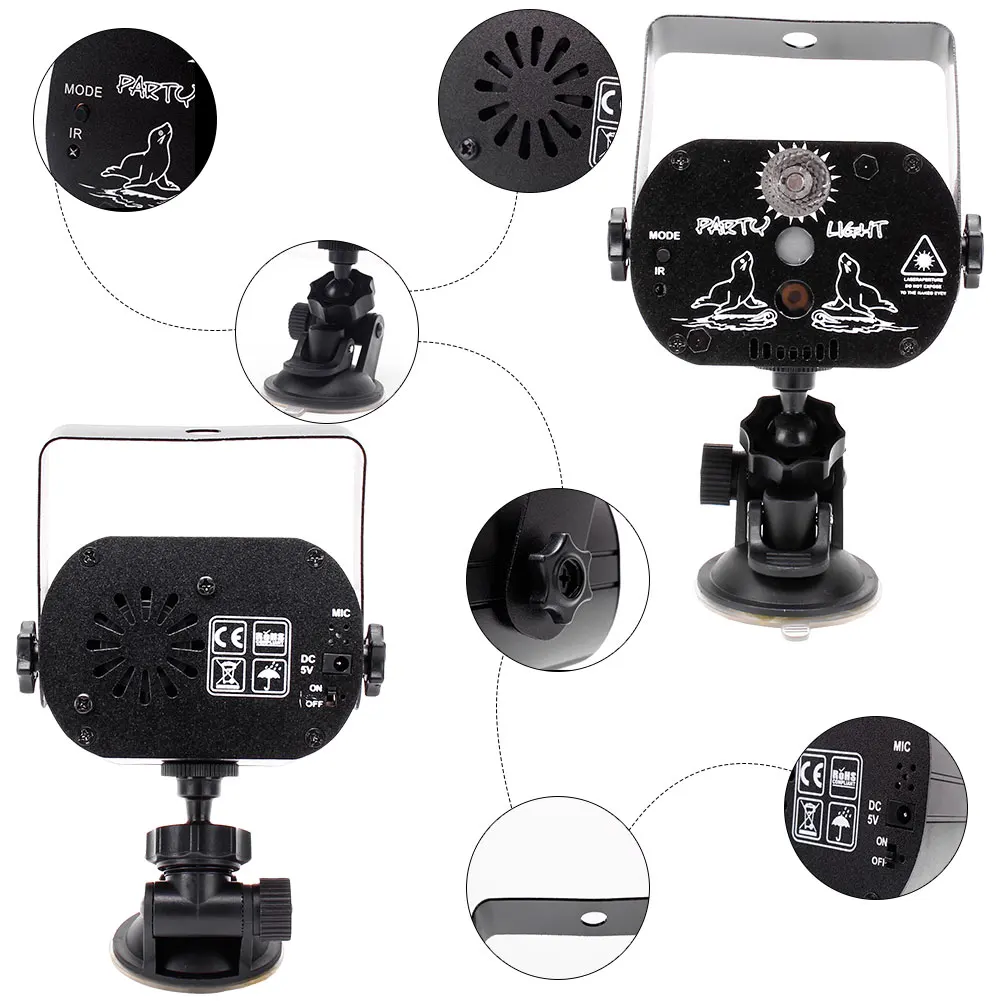 U'King L-aser Light+RGB LED Party Light Stage Effect Light Without Battery with Suction Cup and Remote Control for DJ Party KTV