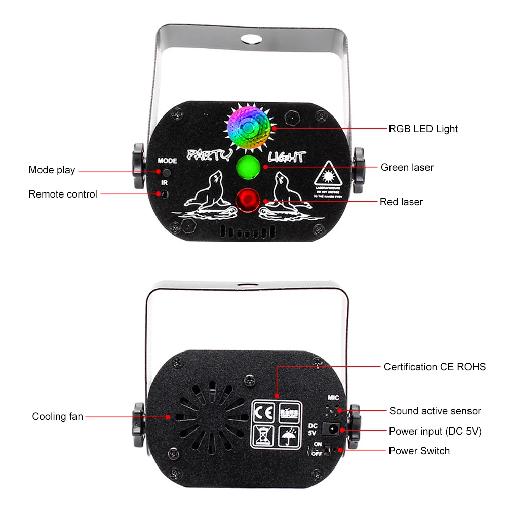 U'King L-aser Light+RGB LED Party Light Stage Effect Light Without Battery with Suction Cup and Remote Control for DJ Party KTV