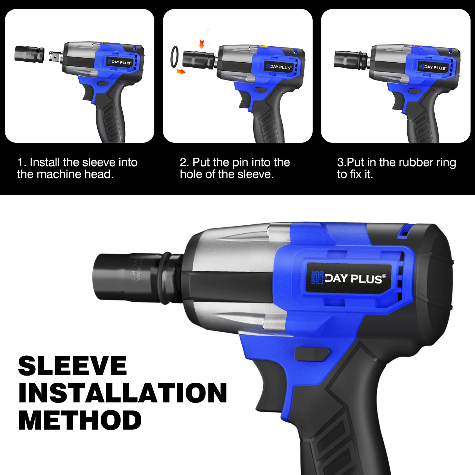 DayPlus Cordless Impact Wrench 1/2 inch, Brushless Impact Gun 450N.m High Torque, 3200rpm Variable Speed with 4 Socket Sets