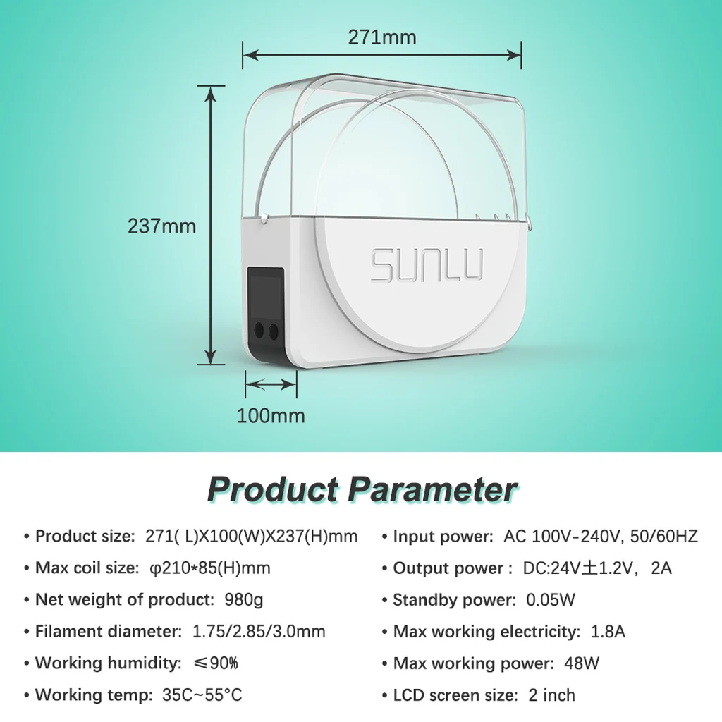 SUNLU S1+ 3D Filament Drying Box Fila-Dryer Drying Filament Storage Box Keeping Filament Dry Holder For 3D Printing Fast Heating