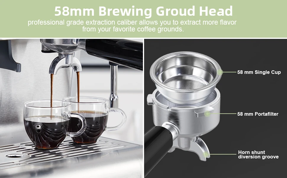 Coffee Machine with Milk Frother ALL-in-One Espresso Machine with Grinder Latte Cappuccino 15 Bar Italian Pump 2.3 L Water Tank