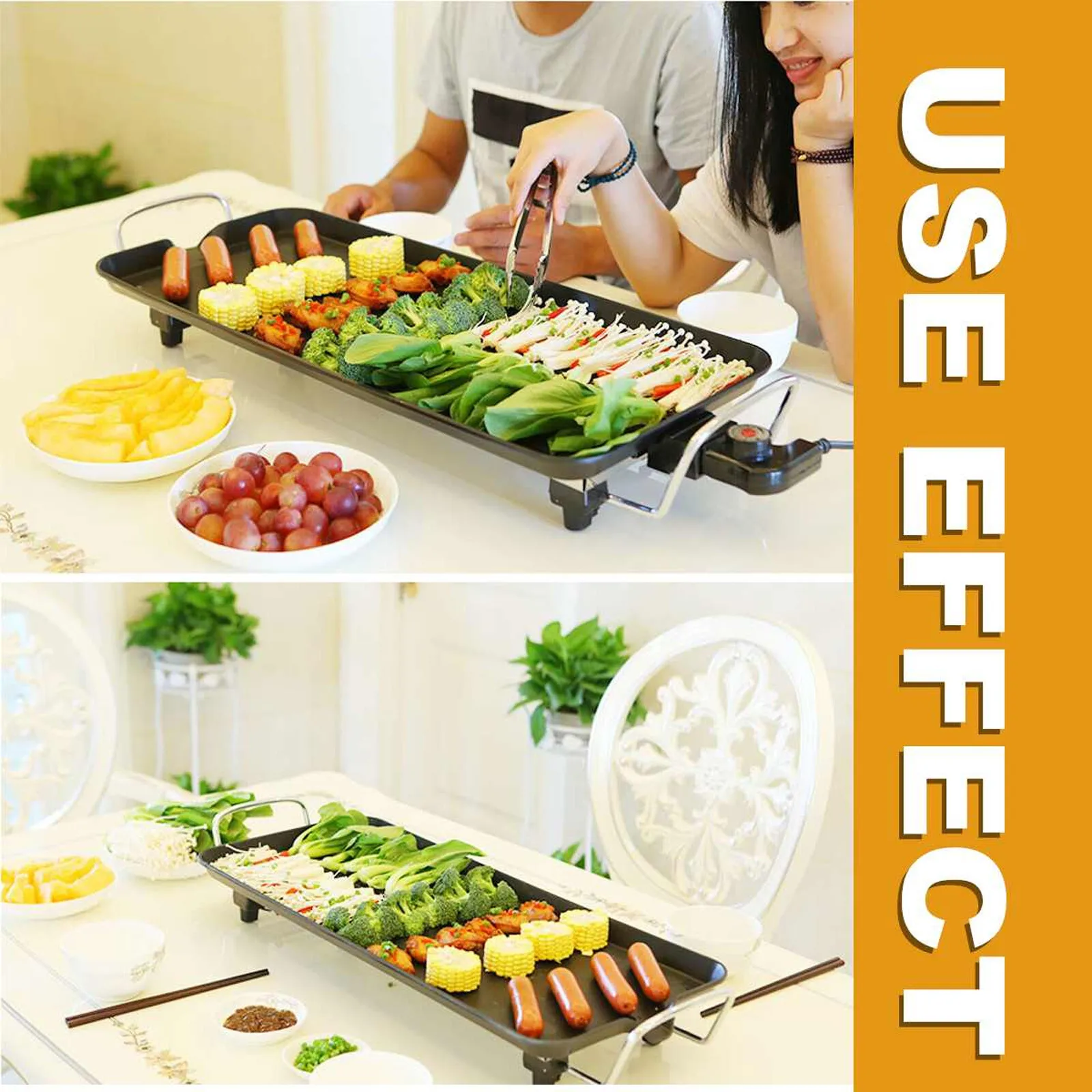 DayPlus Electric Smokeless Grill, 1500W Electric Indoor BBQ Barbecue Grill, Household Cooking&Adjustable Temperature&Drip Tray