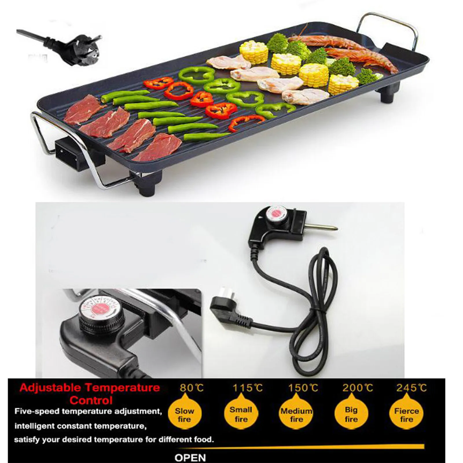 DayPlus Electric Smokeless Grill, 1500W Electric Indoor BBQ Barbecue Grill, Household Cooking&Adjustable Temperature&Drip Tray