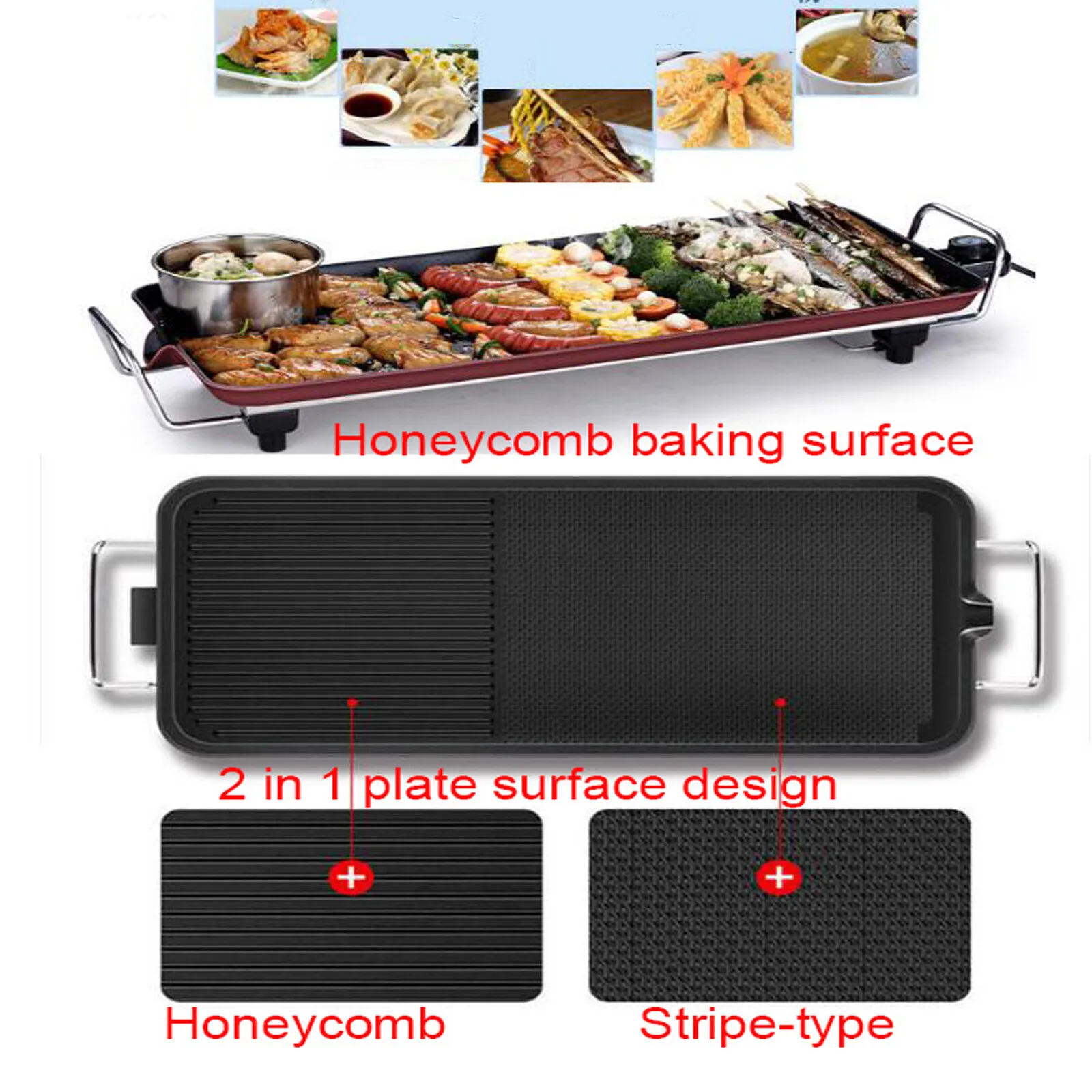 DayPlus Electric Smokeless Grill, 1500W Electric Indoor BBQ Barbecue Grill, Household Cooking&Adjustable Temperature&Drip Tray