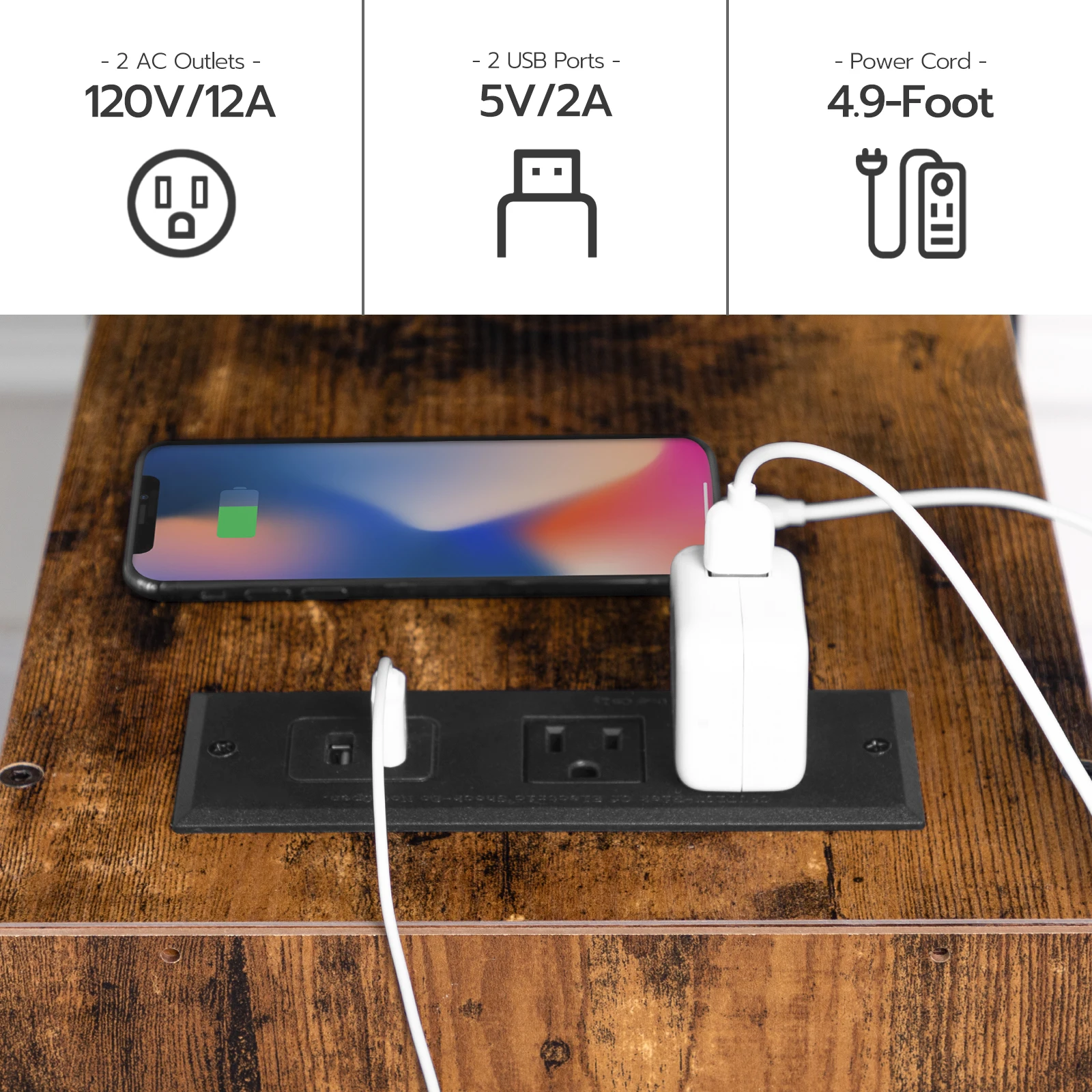 HOOBRO End Table With Charging Station Narrow Side Table With 2Drawer And USB Port And Power Outlets Nightstand For Small Space