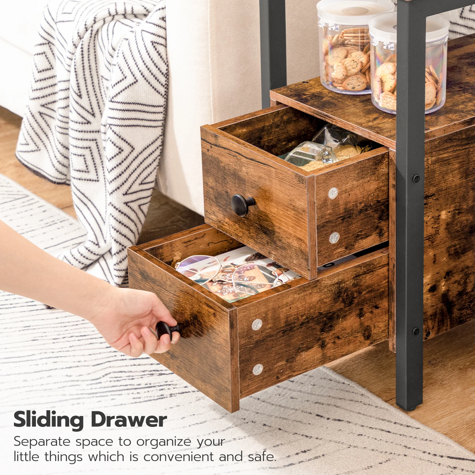HOOBRO End Table With Charging Station Narrow Side Table With 2Drawer And USB Port And Power Outlets Nightstand For Small Space