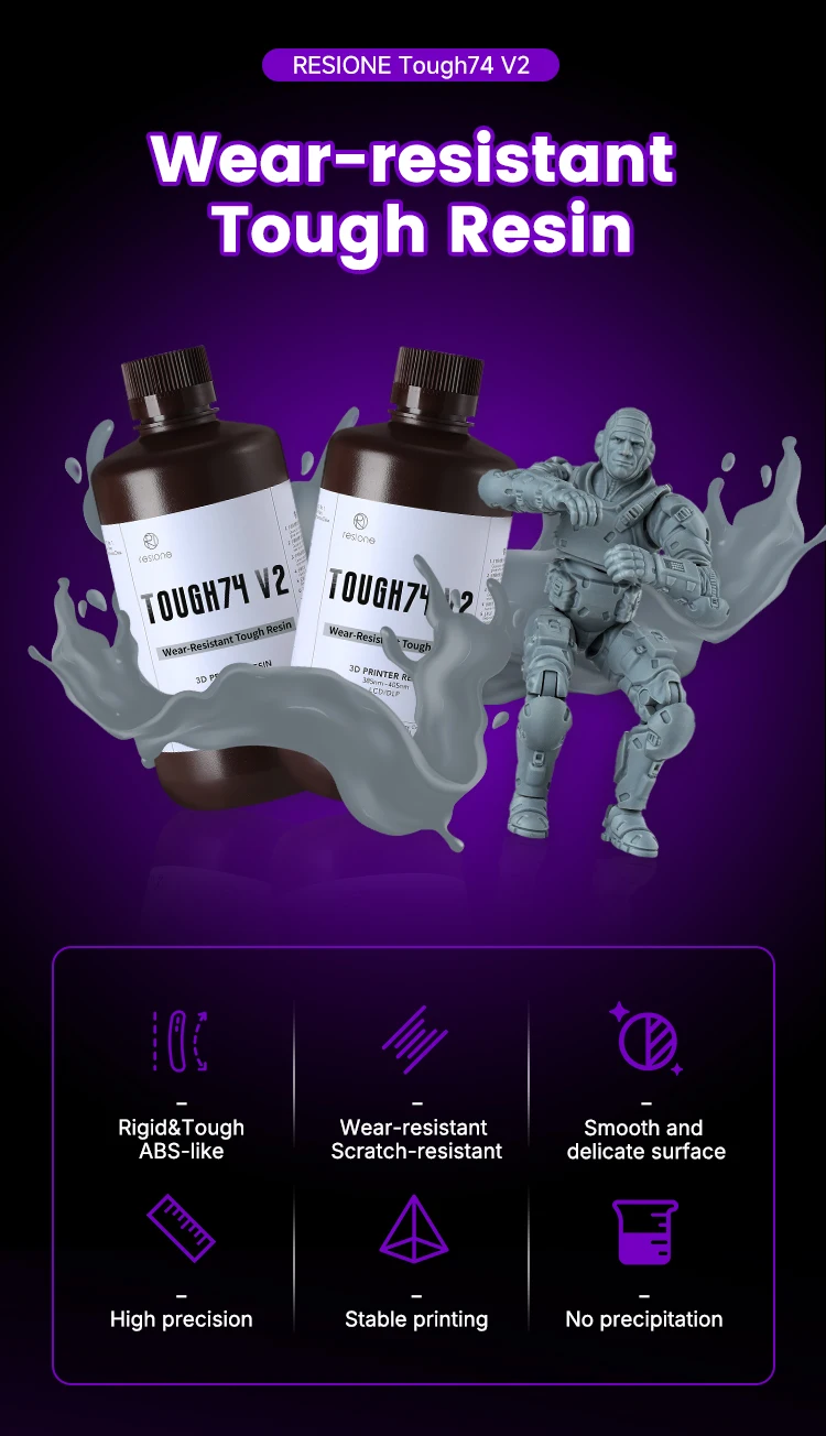 Resione Tough74 V2 3D Printer Tough Resin Wear-resistant Photopolymer Resin Designed For Durable Action Figures