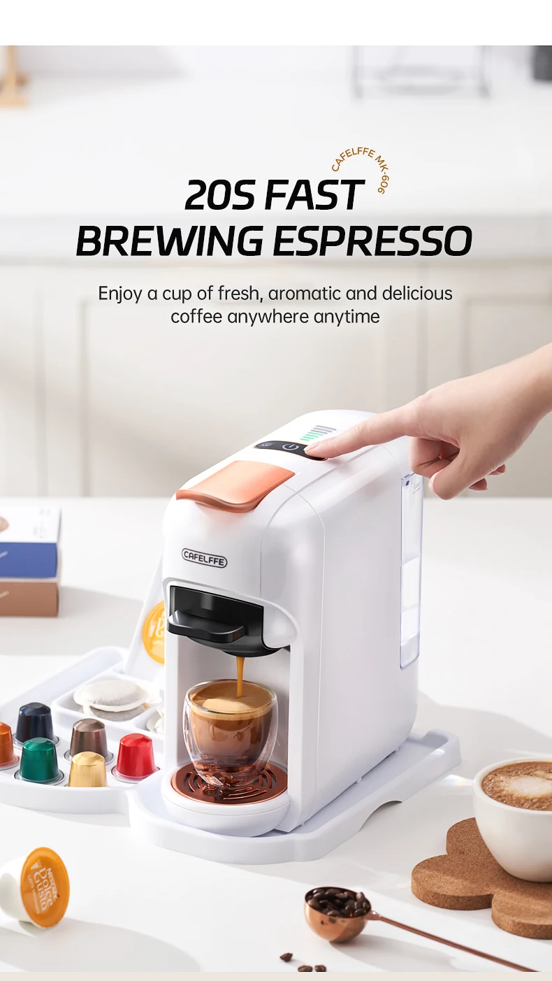 Cafelffe 5 in 1 Multiple Capsule Coffee Machine Hot/Cold DG Cappuccino Nespresso Capsule ESE Pod Ground Coffee Cafeteria 19Bar