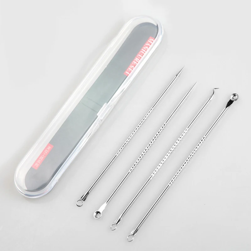 4PCS Acne Blackhead Comedone Black Spot Pimple Blemish Remover Skin Care Women Beauty Acne Treatment Pore Cleanser Needle Hook