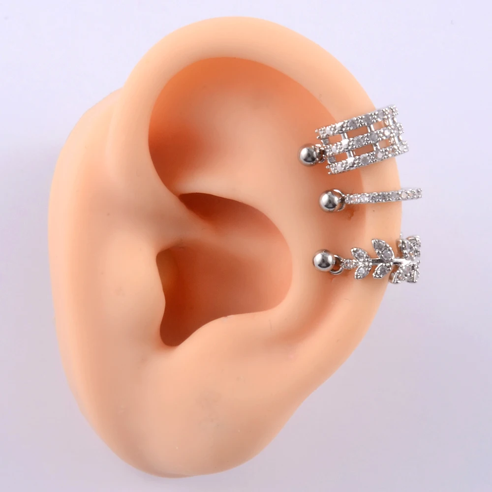 1pc Ear Tragus Cartilage Ring Stainless Steel Barbell With Cz Hoop Cartilage Cuff piercing Helix Daith Rook Lobe Earrings