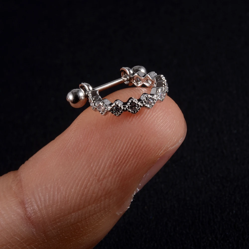 1pc Ear Tragus Cartilage Ring Stainless Steel Barbell With Cz Hoop Cartilage Cuff piercing Helix Daith Rook Lobe Earrings