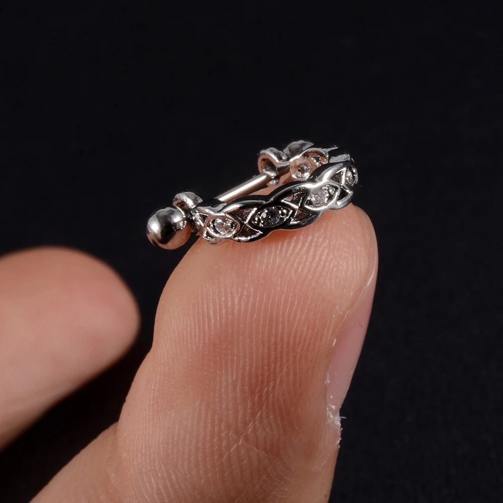 1pc Ear Tragus Cartilage Ring Stainless Steel Barbell With Cz Hoop Cartilage Cuff piercing Helix Daith Rook Lobe Earrings
