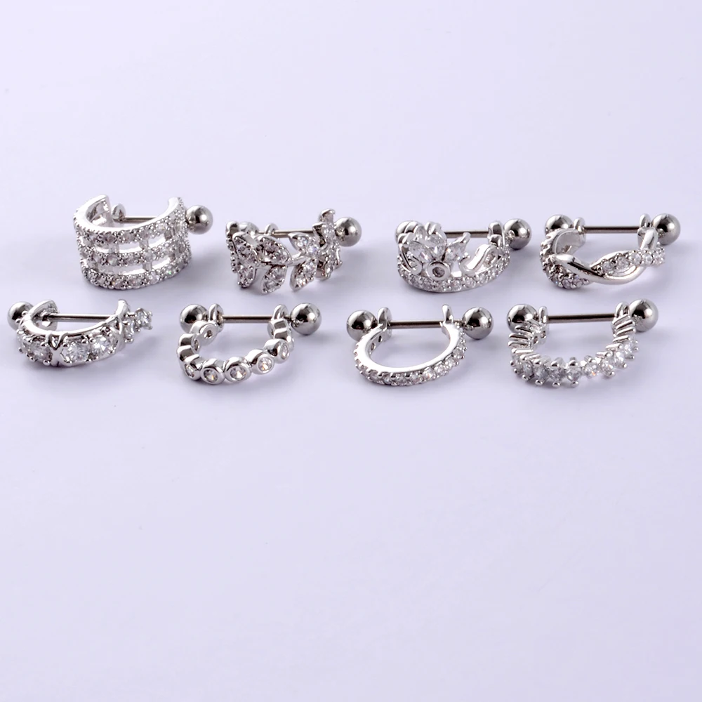 1pc Ear Tragus Cartilage Ring Stainless Steel Barbell With Cz Hoop Cartilage Cuff piercing Helix Daith Rook Lobe Earrings