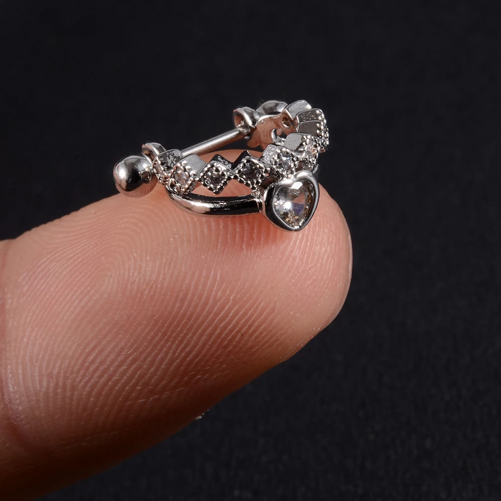 1pc Ear Tragus Cartilage Ring Stainless Steel Barbell With Cz Hoop Cartilage Cuff piercing Helix Daith Rook Lobe Earrings