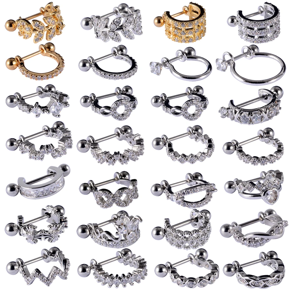 1pc Ear Tragus Cartilage Ring Stainless Steel Barbell With Cz Hoop Cartilage Cuff piercing Helix Daith Rook Lobe Earrings