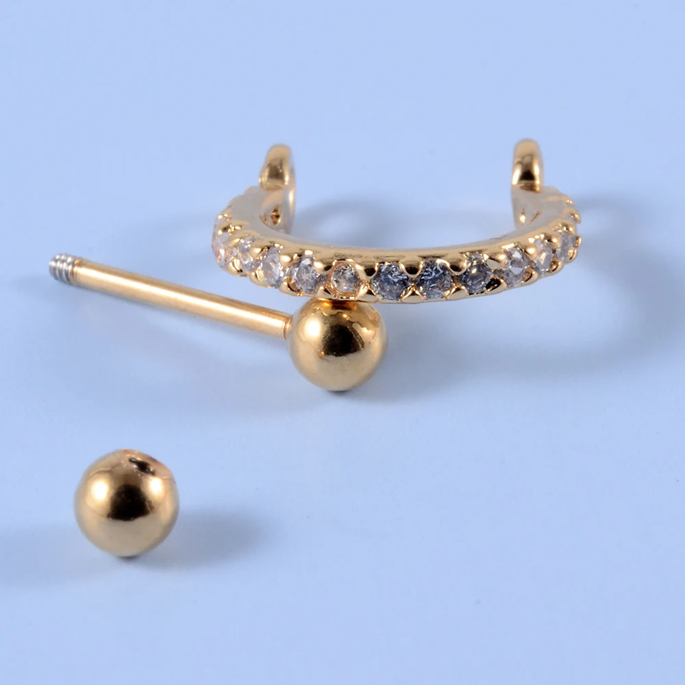 1pc Ear Tragus Cartilage Ring Stainless Steel Barbell With Cz Hoop Cartilage Cuff piercing Helix Daith Rook Lobe Earrings