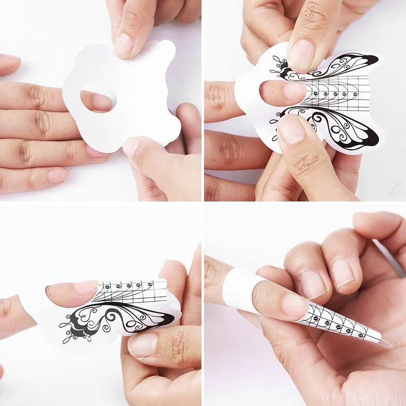 100 Pcs Professional Nail Forms Acrylic UV Gel Polish Nail Extension Stencil Manicure Tools DIY French Manicure Adhesive Sticker