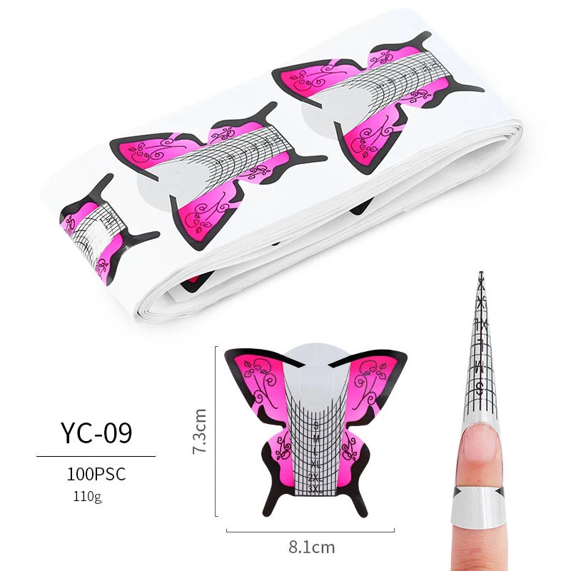 100 Pcs Professional Nail Forms Acrylic UV Gel Polish Nail Extension Stencil Manicure Tools DIY French Manicure Adhesive Sticker