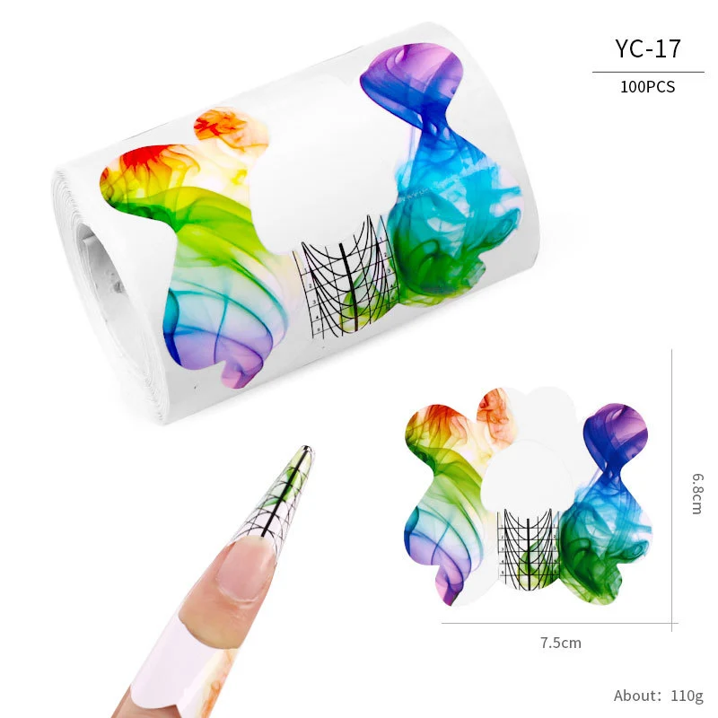 100 Pcs Professional Nail Forms Acrylic UV Gel Polish Nail Extension Stencil Manicure Tools DIY French Manicure Adhesive Sticker