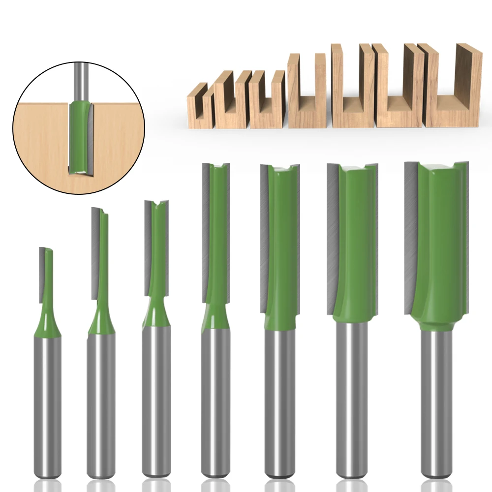 1-7pcs 6mm 1/4 inch Shank Single Double Flute Straight Bit Milling Cutter for Wood Tungsten Carbide Router Bit Woodwork Tool