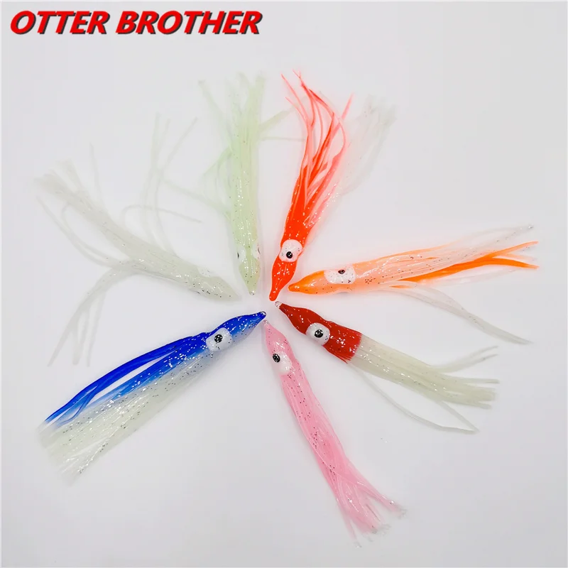 5pcs Squid Skirts Octopus Luminous Soft Lure 50mm/90mm/120mm Night Fishing Lure Glow Rubber Artificial Tuna Bait pesca