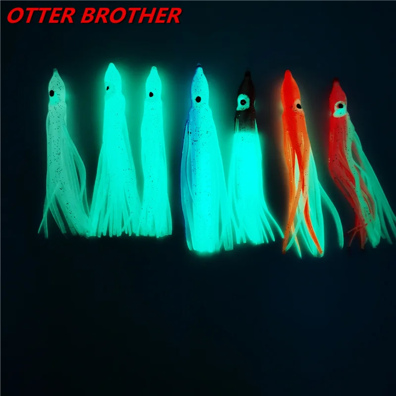 5pcs Squid Skirts Octopus Luminous Soft Lure 50mm/90mm/120mm Night Fishing Lure Glow Rubber Artificial Tuna Bait pesca