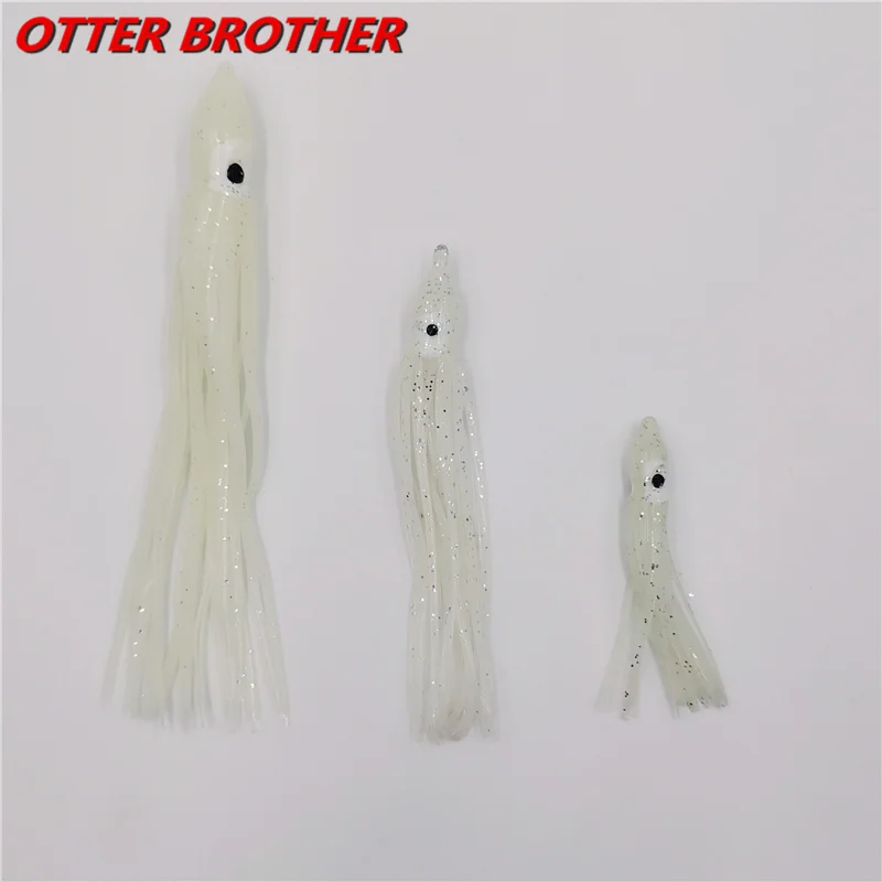 5pcs Squid Skirts Octopus Luminous Soft Lure 50mm/90mm/120mm Night Fishing Lure Glow Rubber Artificial Tuna Bait pesca