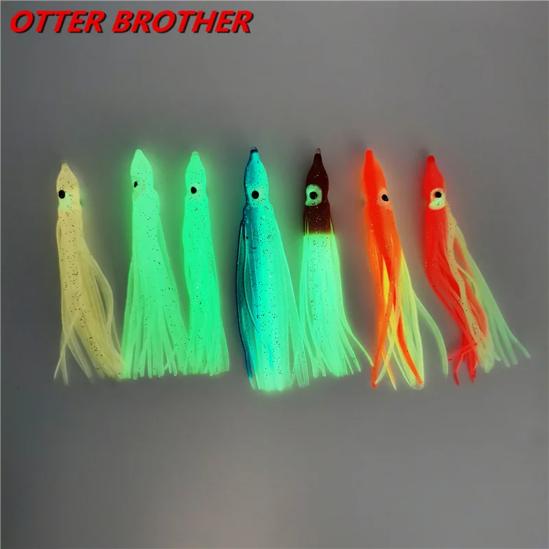 5pcs Squid Skirts Octopus Luminous Soft Lure 50mm/90mm/120mm Night Fishing Lure Glow Rubber Artificial Tuna Bait pesca