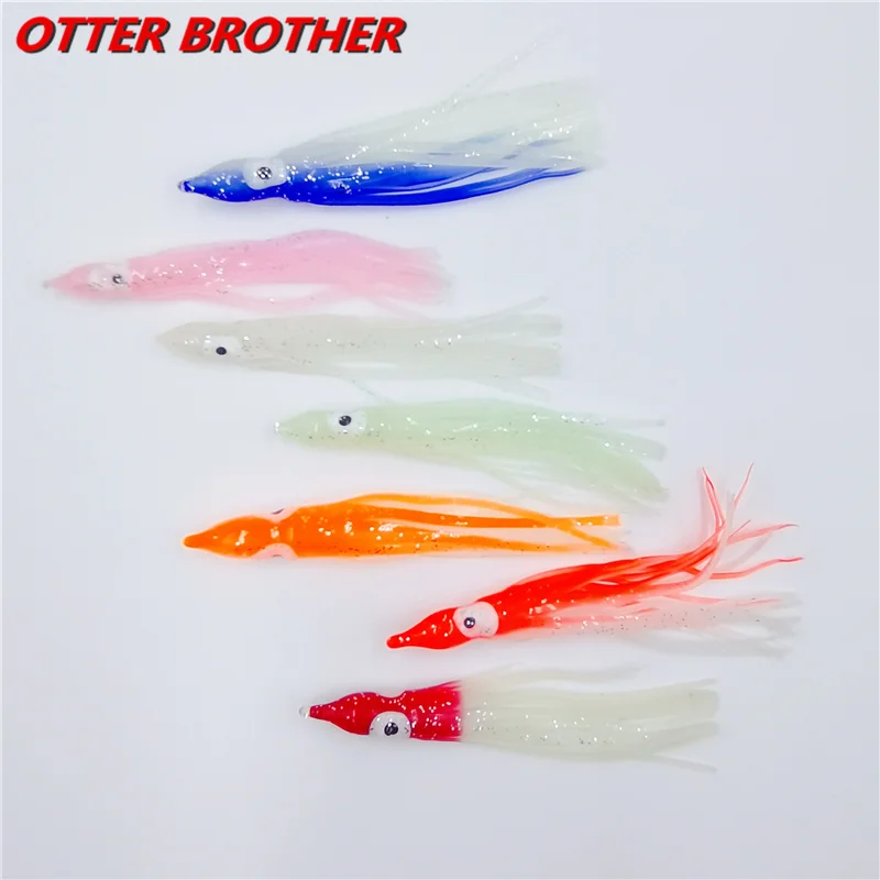 5pcs Squid Skirts Octopus Luminous Soft Lure 50mm/90mm/120mm Night Fishing Lure Glow Rubber Artificial Tuna Bait pesca