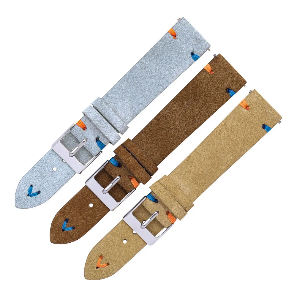 Suede Watch Straps 18mm 20mm Hand Stitched Beige Green Blue Suede Leather Watch Bands For Man Woman Quick Release Watch Bracelet