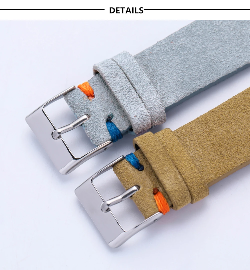 Suede Watch Straps 18mm 20mm Hand Stitched Beige Green Blue Suede Leather Watch Bands For Man Woman Quick Release Watch Bracelet