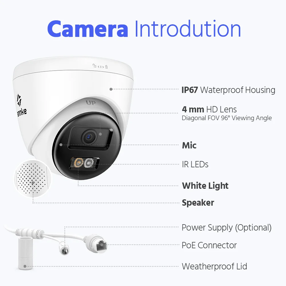 Annke 8MP HD IP Security Camera Poe 4K Dual Light Audio Fixed Camera Human Vehicle Detection 256G SD Storage ONVIF IP67