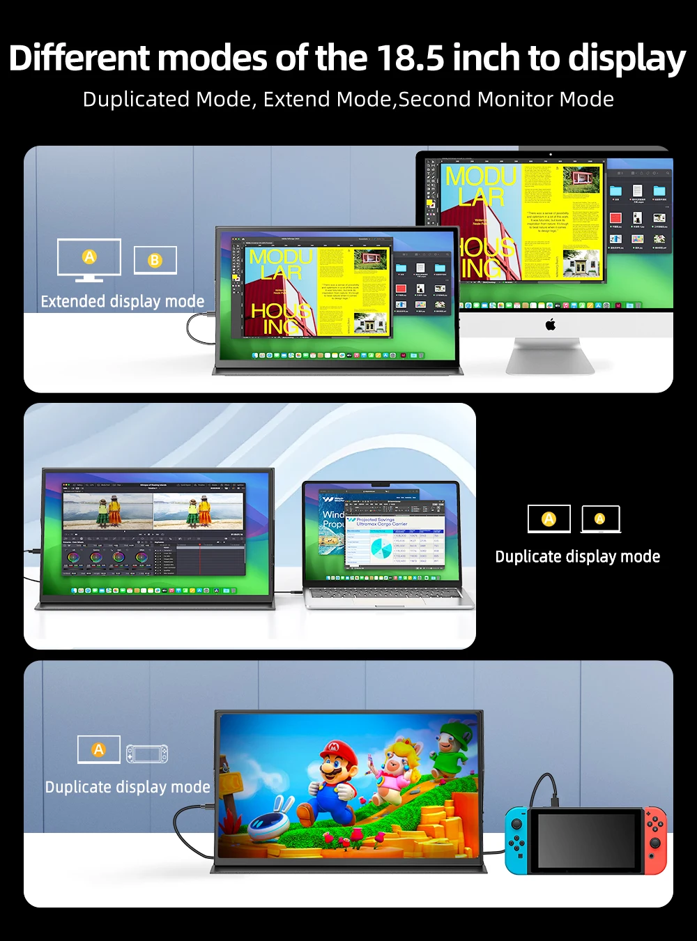 UPERFECT 18.5" TouchScreen Portable Monitor 120Hz FreeSync Gaming Display Extender USB C HDMI for PC Laptop Huawei Mobile Phone