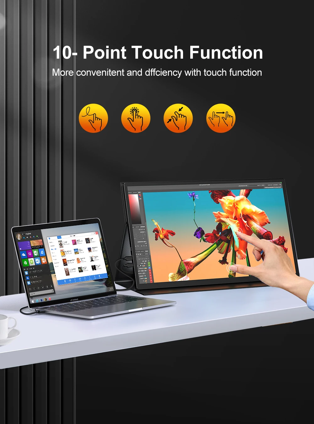 UPERFECT 18.5" TouchScreen Portable Monitor 120Hz FreeSync Gaming Display Extender USB C HDMI for PC Laptop Huawei Mobile Phone