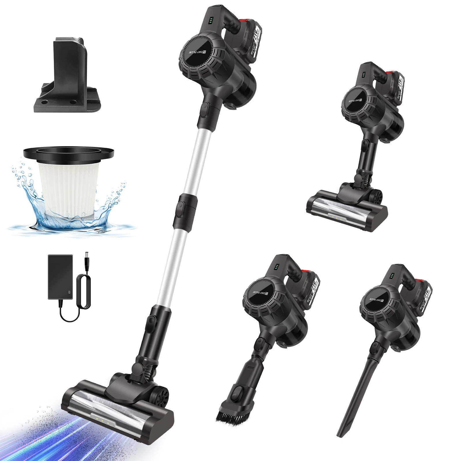 DayPlus Cordless Upright Stick Vacuum Cleaner,3 In 1 Wireles Handheld Vacuum Cleaner 130000RPM Brushless for Carpets, Hard Floor