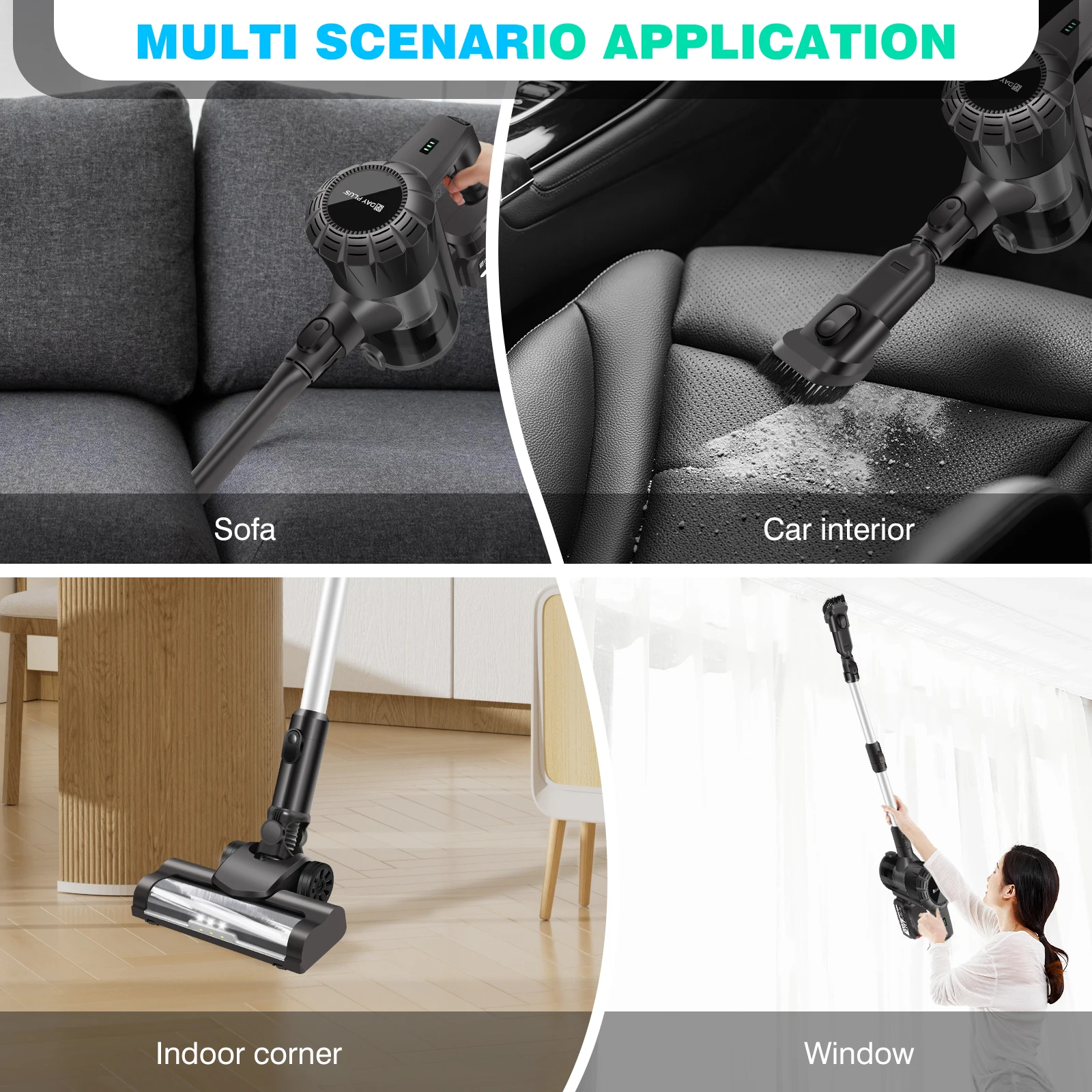 DayPlus Cordless Upright Stick Vacuum Cleaner,3 In 1 Wireles Handheld Vacuum Cleaner 130000RPM Brushless for Carpets, Hard Floor